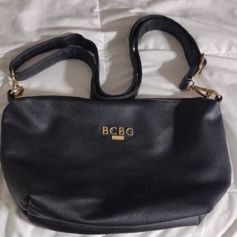BCBG Elegant Black Shoulder Bag with Gold Accents
